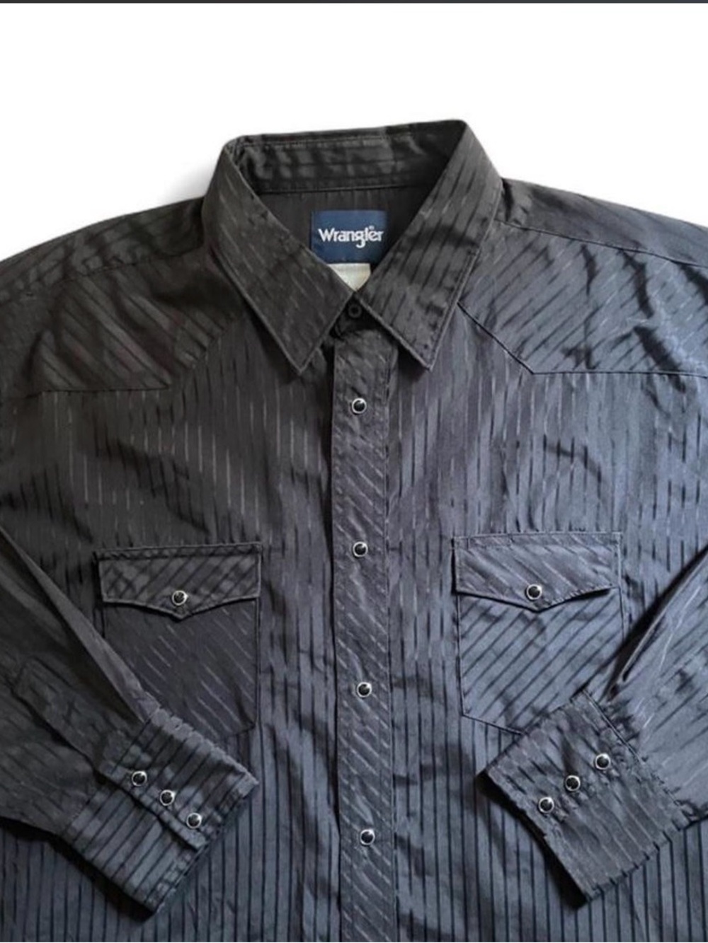 Vintage Wrangler Pearl Snap Shirt Mens XXL 2XL Black Striped Western Cowboy
